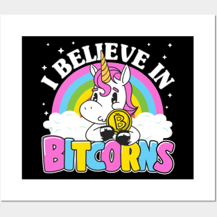 I Believe In Bitcorns Cute Vintage Bitcoin Unicorn Funny BTC Gift Posters and Art